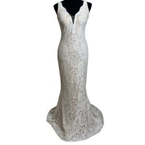 Dave & Johnny white prom lace body con wedding dress size 3/4